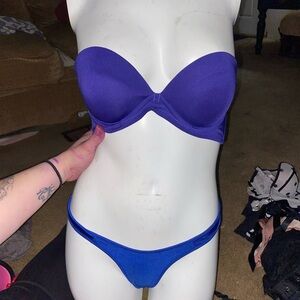 Elegant Purple Strapless Bra and Blue Panty Set